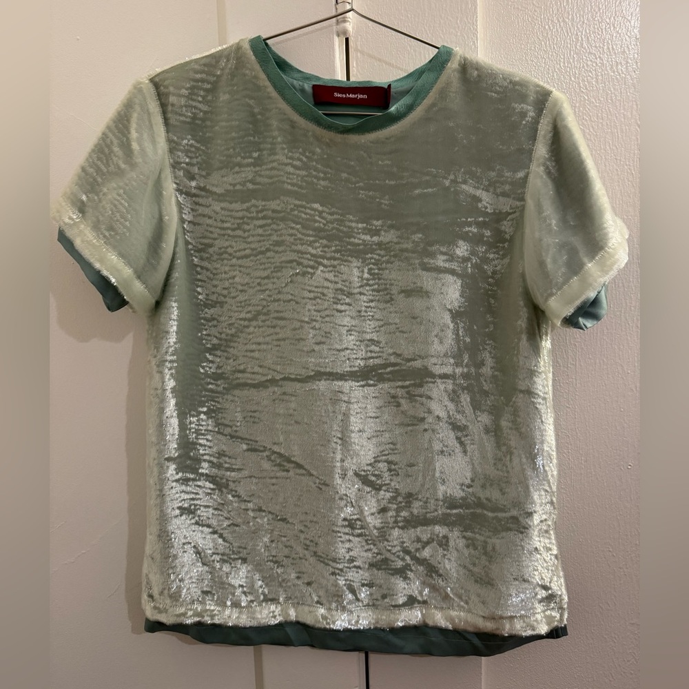 NWT Sies Marjan Cameron Velvet Tshirt, color Aqua, Size 2
